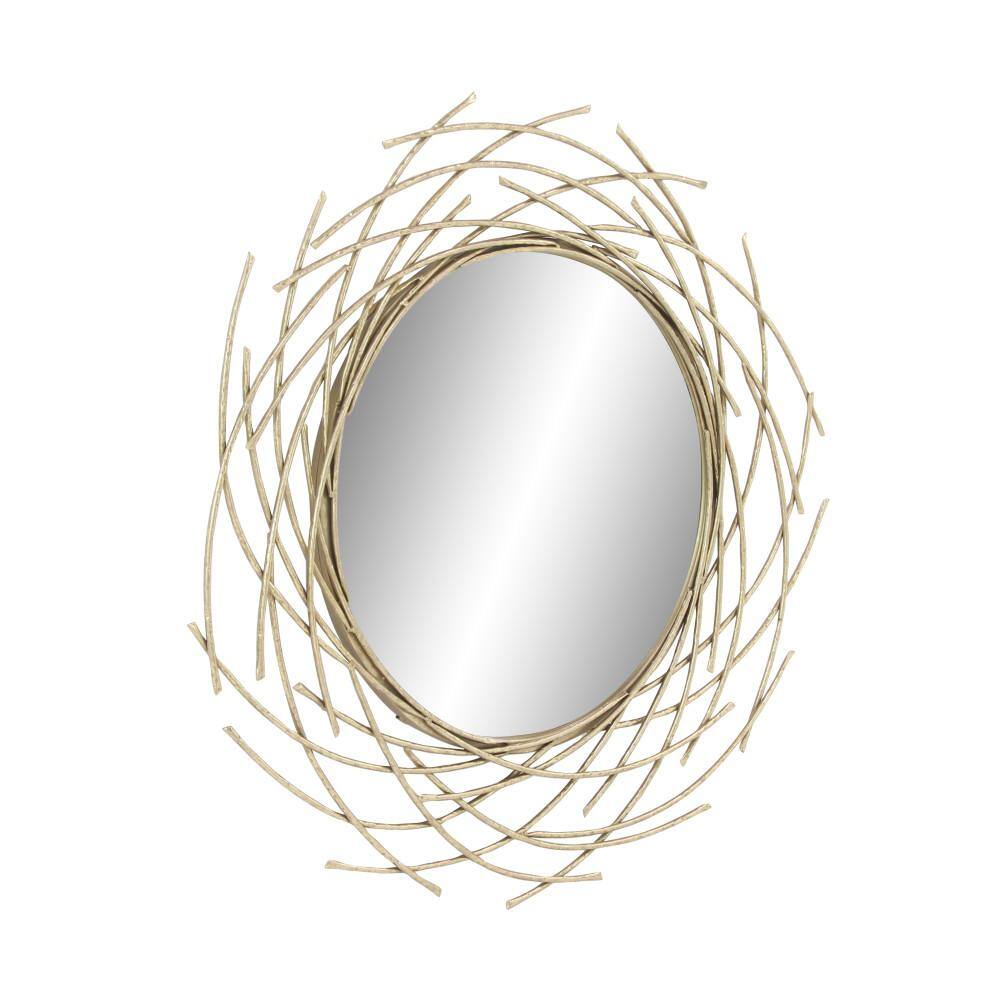 Gold Sunburst Round Wood Wall Mirror, 39"