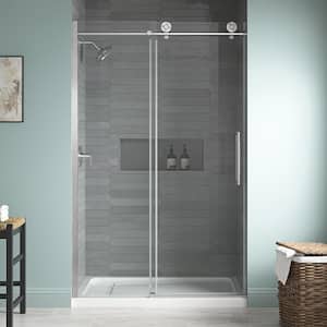 Dylan 48 in. W x 75.98 in. H Sliding Frameless Shower Door in Brushed Nickel with Clear Glass