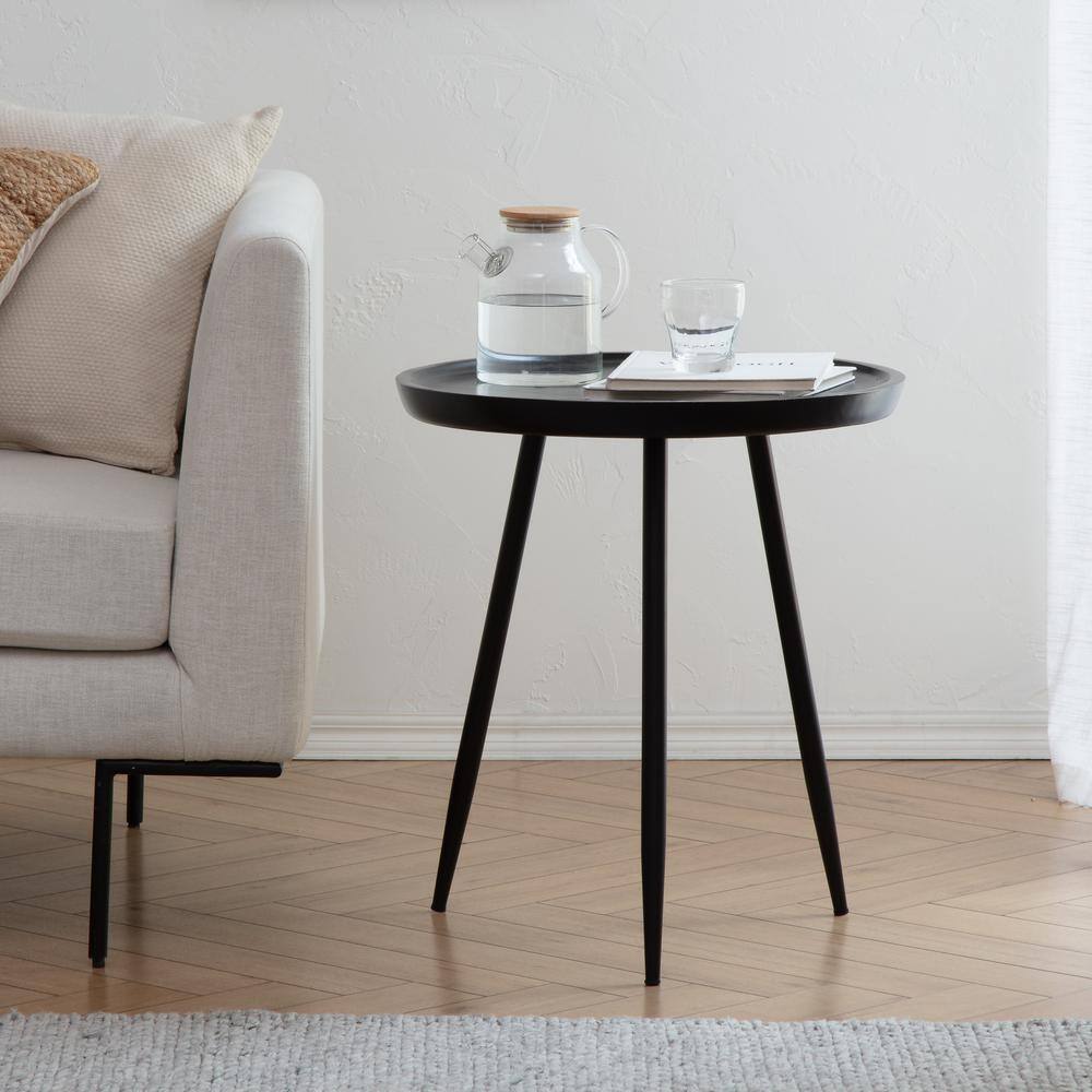 Chervey Black Round Mango Wood & Metal Side Table 21"