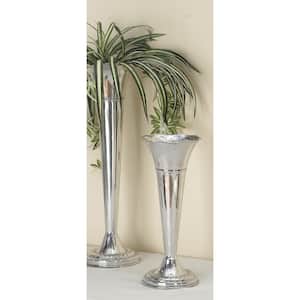 15 in. Silver Flute Shaped Aluminum Metal Decorative Vase