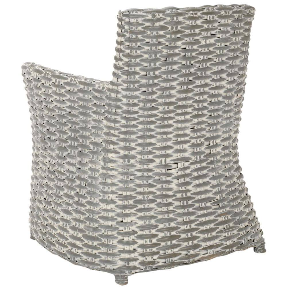 Modern Coastal Cabana Rattan Arm Chair with Beige Cushion - Grey White Wash
