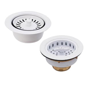 COMBO PACK 3-1/2 in. Wing Nut Twist Style Kitchen Sink Strainer and Waste Disposal Flange with Strainer, White
