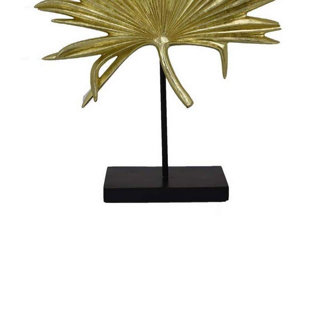 Gold Palm Leaf Resin Decorative Sculpture with Black Base