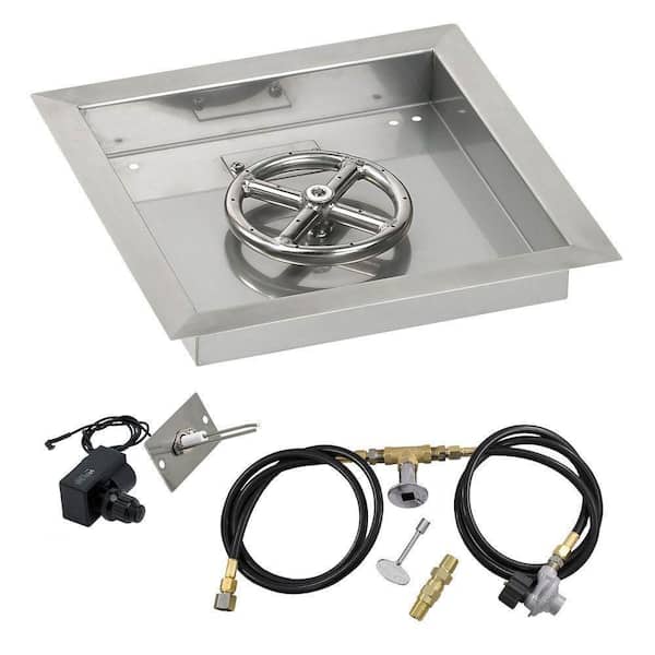 American Fire Glass 12 in. sq. Stainless Steel Drop-In Pan with Spark Ignition Kit (6 in. Fire Pit Ring) Propane