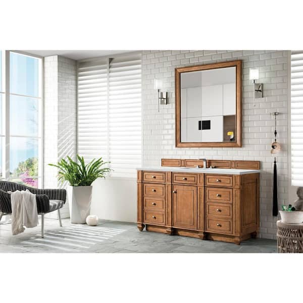 James Martin Vanities Bristol 60 in. W x 23.5 in. D x 34 in. H Single Bathroom Vanity in Saddle Brown with Ethereal Noctis Quartz Top