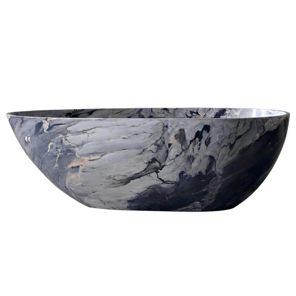 59 in. Solid Surface Flat Bottom Freestanding Soaking Bathtub in Ink-Wash Grey Marble Look price history on PriceWatchPro