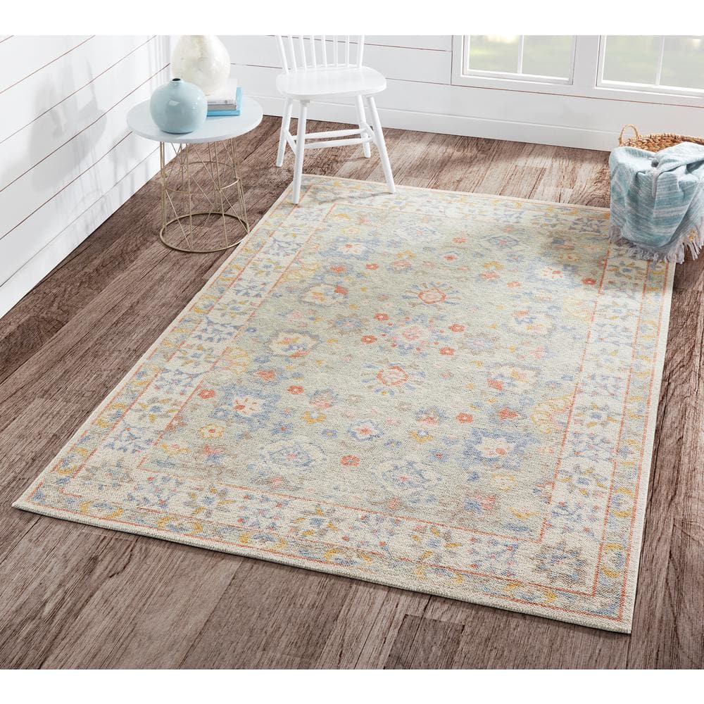 Light Blue and Beige Wool Synthetic Tufted Oriental Rug 9'9" x 12'6"