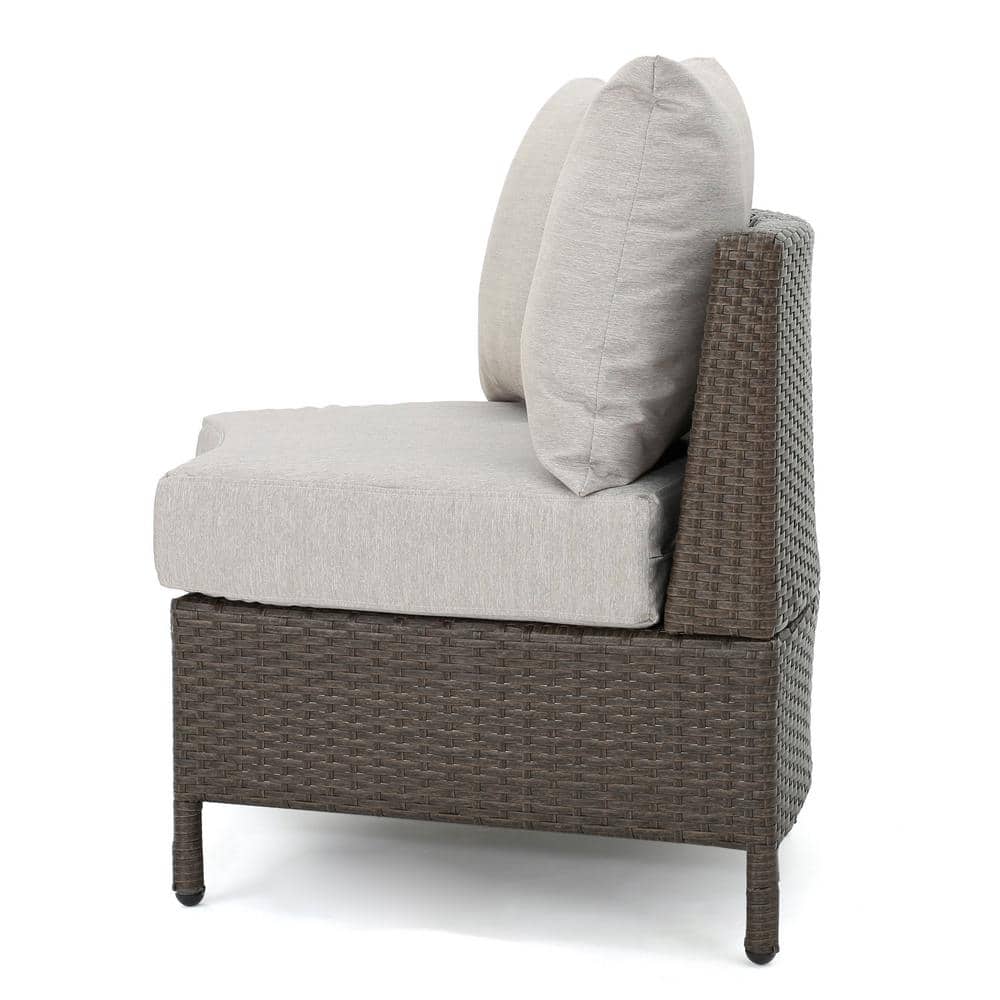 Adelina Brown Wicker Sectional Loveseat with Ceramic Gray Cushions