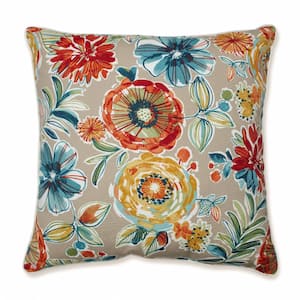 Floral Tan Square Outdoor Square Throw Pillow