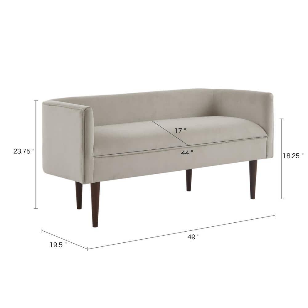 Cream Velvet Upholstered Bench with Solid Wood Legs