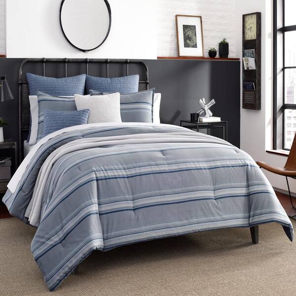 Nautica Eastbury 3-Piece Gray Striped Cotton Full/Queen Duvet Cover Set