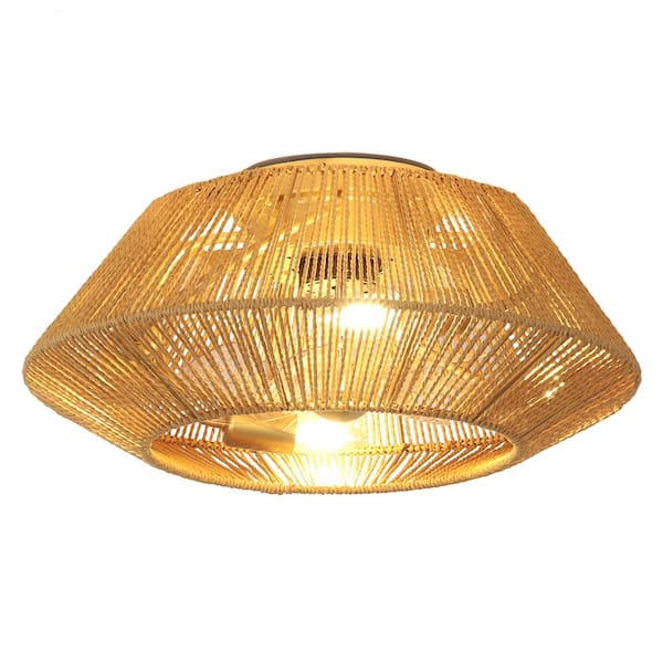 18.5 in. 4-Light Bohemian Antique Gold Drum Semi-Flush Mount with Natural Jute Rope Shade
