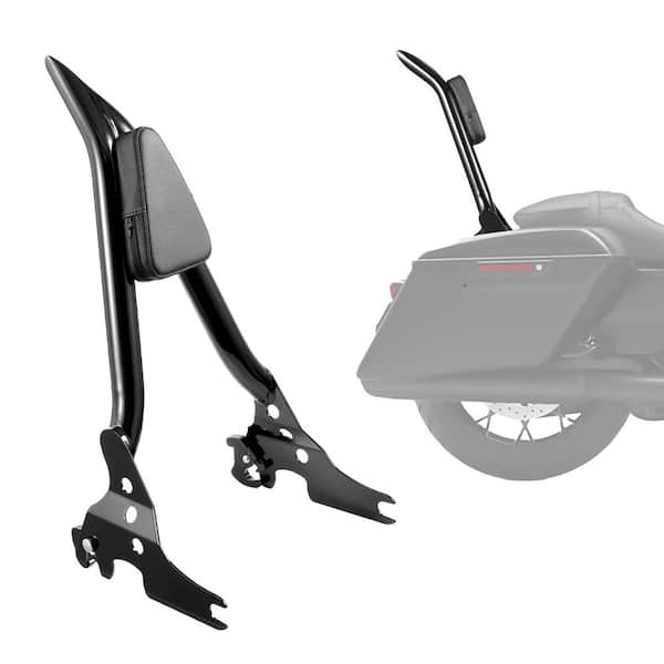 Motorcycle Backrest Sissy Bar, Fits Harley-Davidson Touring Models, 27-In. Backrest, Frame with Leather Rear Pad, Black
