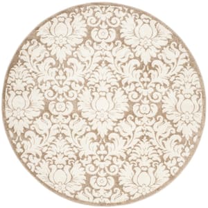 Amherst Wheat/Beige 5 ft. x 5 ft. Round Floral Geometric Border Area Rug