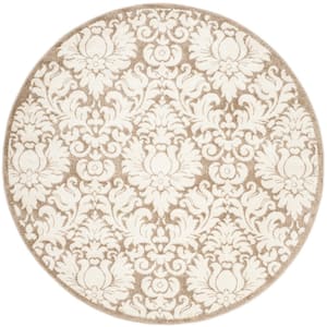 Amherst Wheat/Beige 7 ft. x 7 ft. Round Floral Geometric Border Area Rug