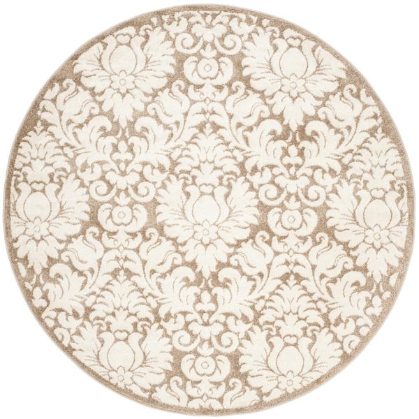 SAFAVIEH Amherst Wheat/Beige 9 ft. x 9 ft. Round Floral Geometric Border Area Rug