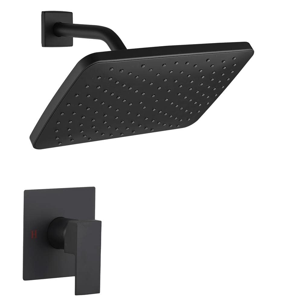Matte Black Square Rainfall Shower Faucet Set with Valve