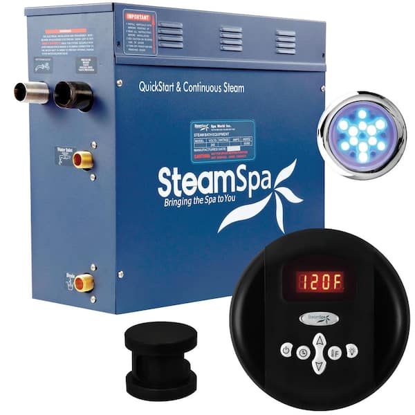SteamSpa Indulgence 4.5kW QuickStart Acu-Steam Bath Generator Package in Matte Black