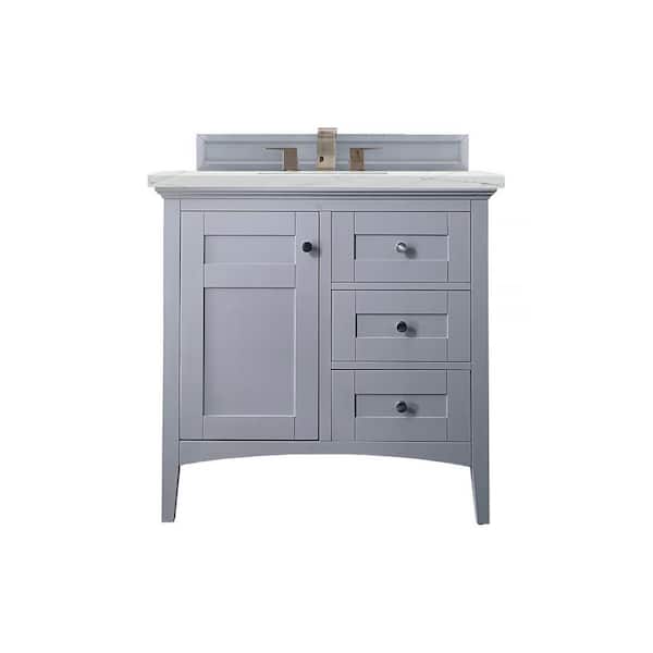 James Martin Vanities Palisades 36.0 in. W x 23.5 in. D x 35.3 in. H Bathroom Vanity in Silver Gray with Ethereal Noctis Quartz Top