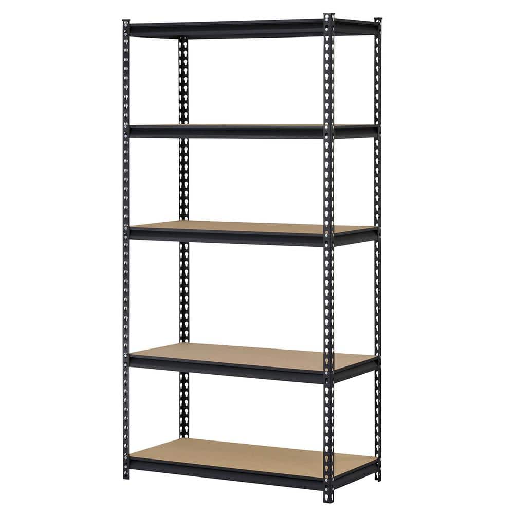Heavy-Duty Workshop 5-Tier Steel & Wood Shelving Unit, 36"W x 18"D x 72"H, Black