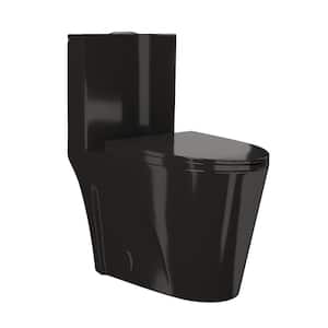 St. Tropez 1-Piece 1.1/1.6 GPF Elongated Toilet Vortex Flush in Glossy Black Seat Included