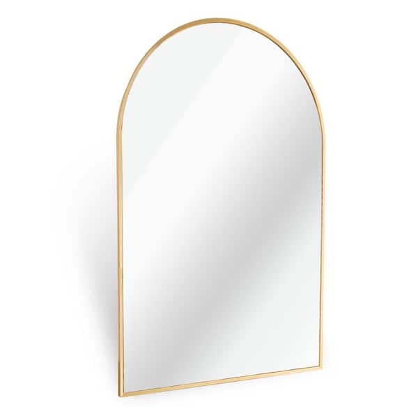 Unbranded 20 in. W x 30 in. H Metal Arched Framed Wall Mount Mirror Bathroom Vanity Mirror in Gold