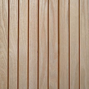 Fluted Solid Oak 3/8 in. x 5.25 in. x 72 in. 15.75 SF Unfinished Thin Square Real Wood Slat Wall Panels (6-Pack)
