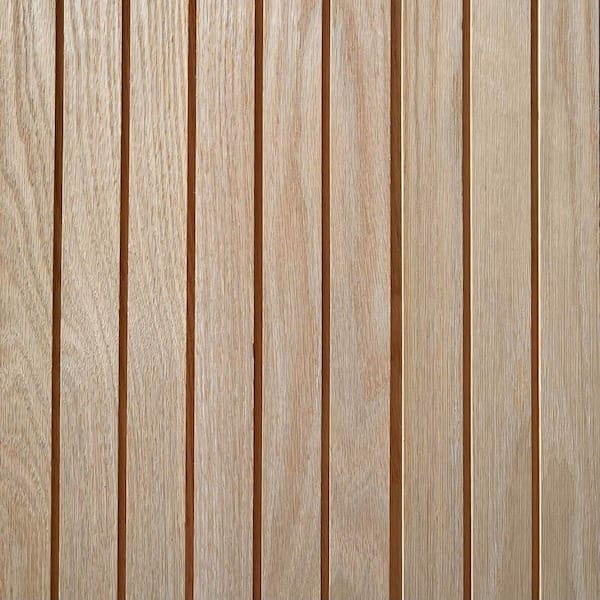 Timeline Fluted Solid Oak 3/8 in. x 5.25 in. x 72 in. 15.75 SF Unfinished Thin Square Real Wood Slat Wall Panels (6-Pack)