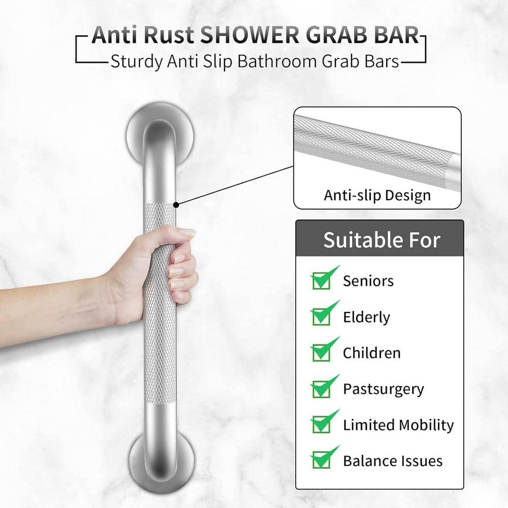 16-Inch Chrome Anti-Slip Stainless Steel Grab Bars, 2-Pack