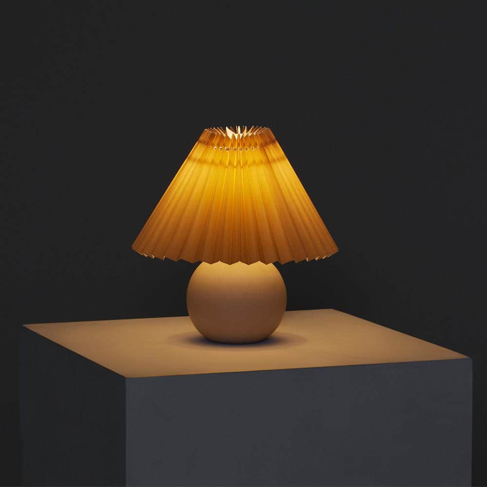 Serena Beige Ceramic Globe Table Lamp with Pleated Shade