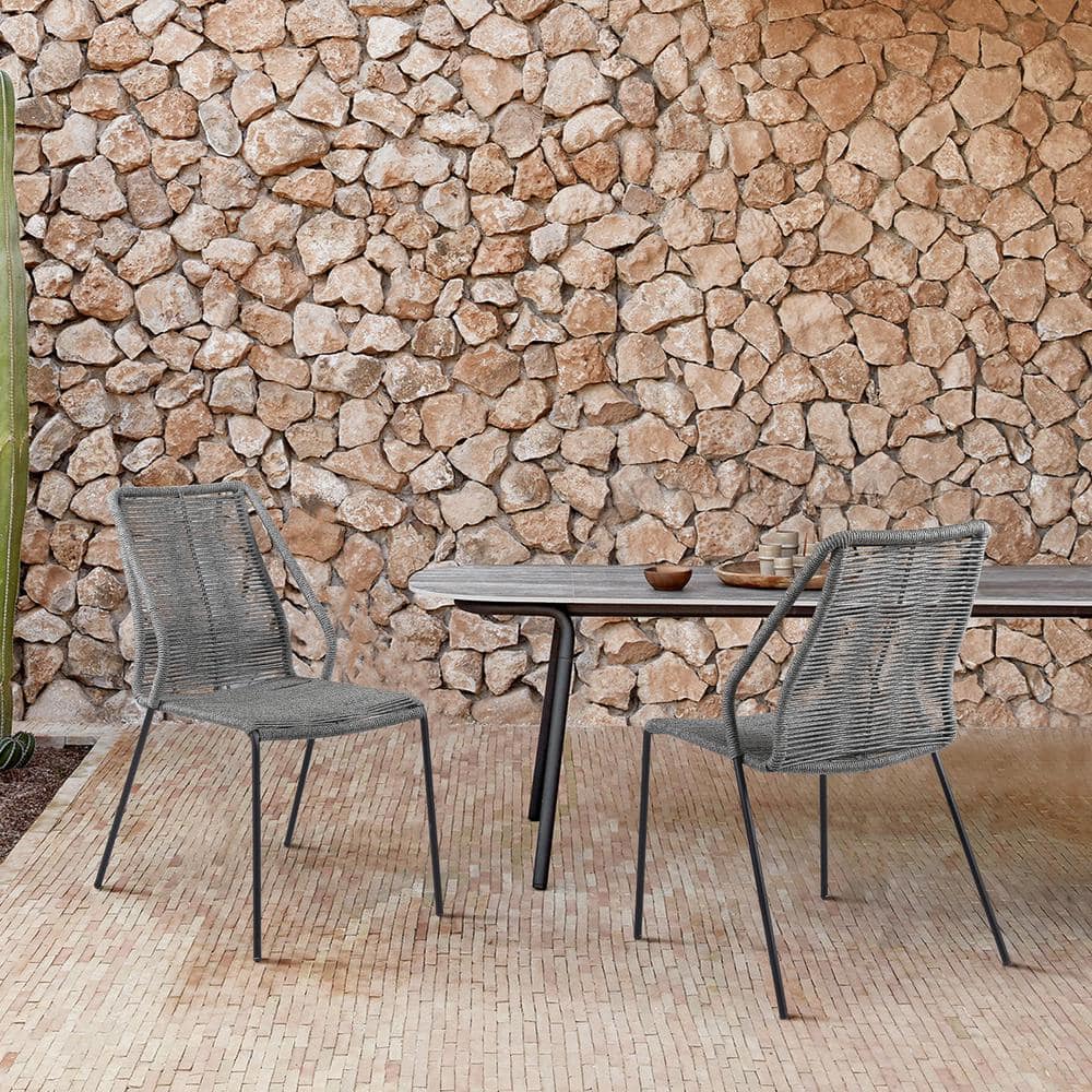 Clip Stackable Steel Indoor Outdoor Dining Chair with Grey Rope (Set of 2)