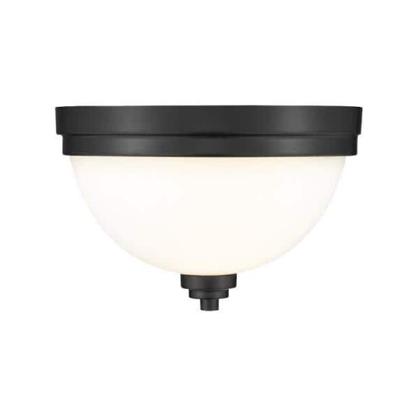 Matte Black and Opal Glass 15" Flush Mount Ceiling Light