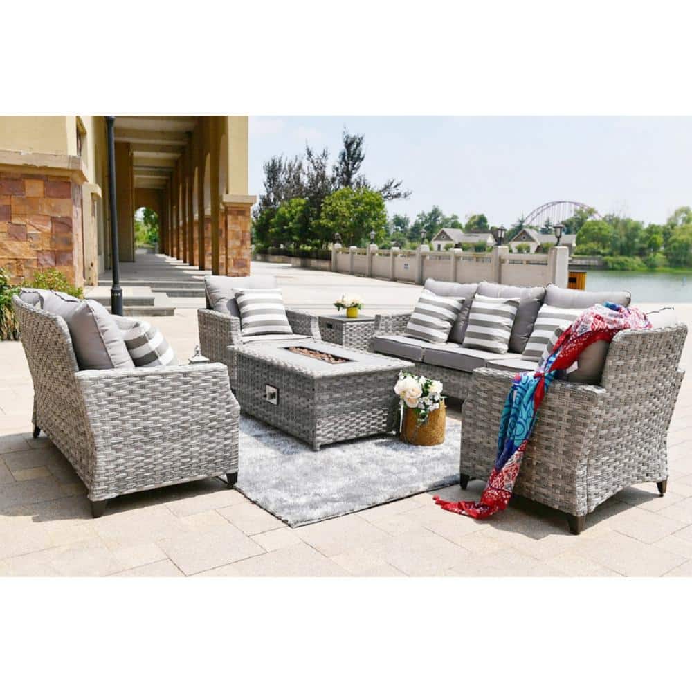 Ressam Gray Frame 6-Pieces Wicker Patio Conversation Fire pit Set With Gray Cushions price history on PriceWatchPro