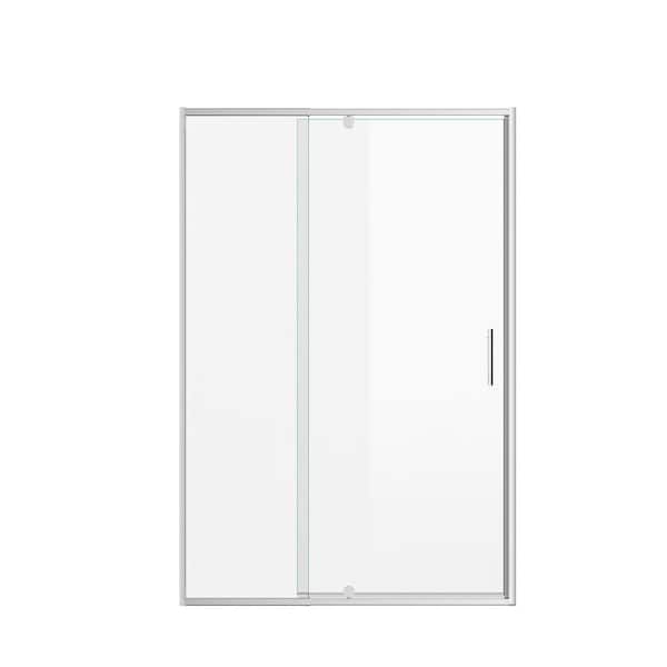 44 in. to 48 in. W x 71 in. H Pivot Semi-Frameless Shower Door in Brushed Nickel Finish with 1/4 in. Tempered Glass