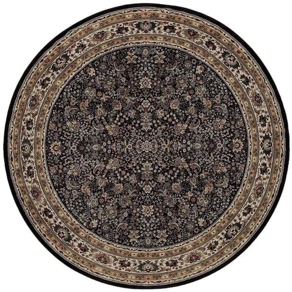 6 ft. Round Gold, Ivory Medallion Washable Area Rug