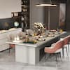 FUFU&GAGA Wooden Gray Wood Grain 118 in. Width Rectangle Double Pedestal Double-based Dining Table for 10 KF210253-034
