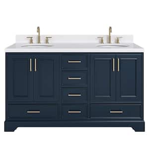 Stafford 60 in. W x 22 in. D x 36 in. H Double Freestanding Bath Vanity in Midnight Blue with Carrara White Quartz Top