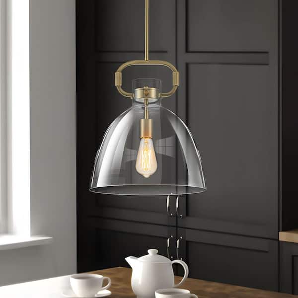 1-Light Gold Bell Traditional Metal Accent Design Pendant Light with Clear Glass Shade