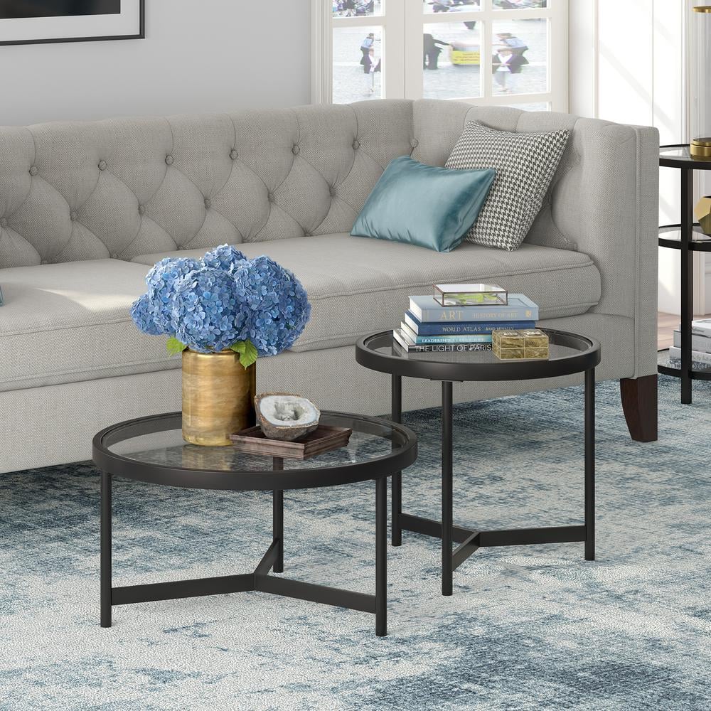 Blackened Bronze Round Glass Nesting Coffee Table Set
