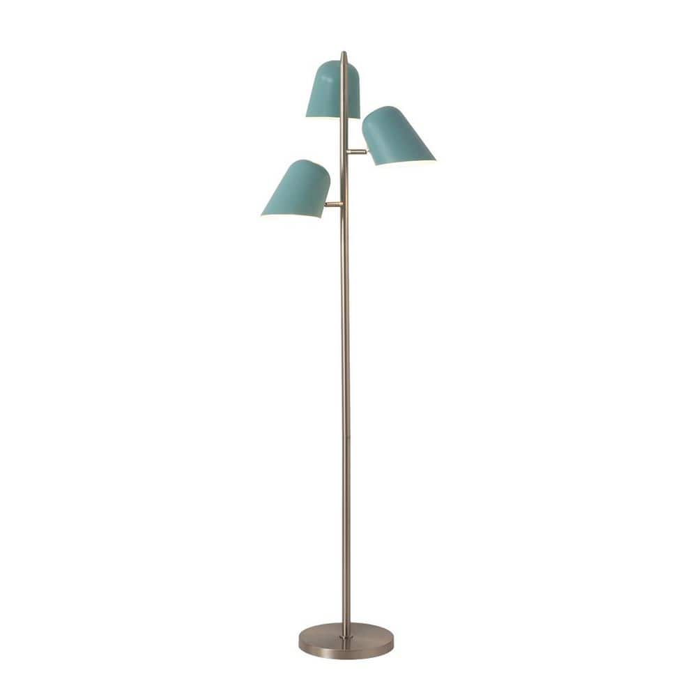 Culver 59 in. Satin Nickel Mid-Century 3-Light Dimmable LED Tree Floor Lamp With Pool Blue Steel Cup Shade price history on PriceWatchPro