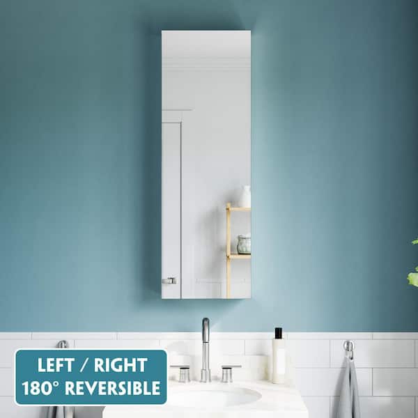 WYonder 12 in. W x 36 in. H Rectangular Aluminum Recessed/Surface Mount (Reversible) Medicine Cabinet with Mirror