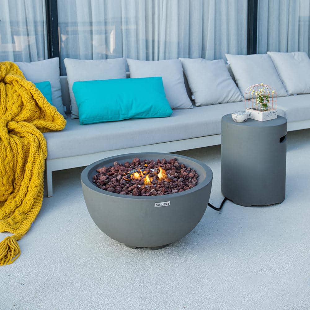 Nantucket Gray Round Concrete Gas Fire Pit Table