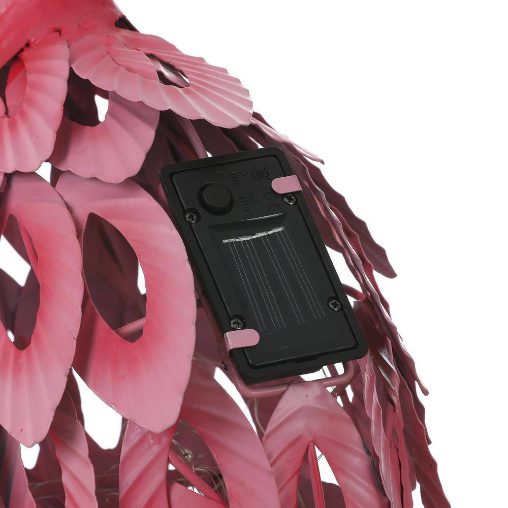 34-Inch Pink Metal Flamingo Garden Statue with Solar Lights