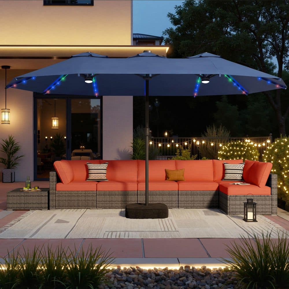 Holly Gray 8-Piece Wicker Patio Conversation Set with Orange Red Cushions and Patio Umbrella in Dark Blue price history on PriceWatchPro