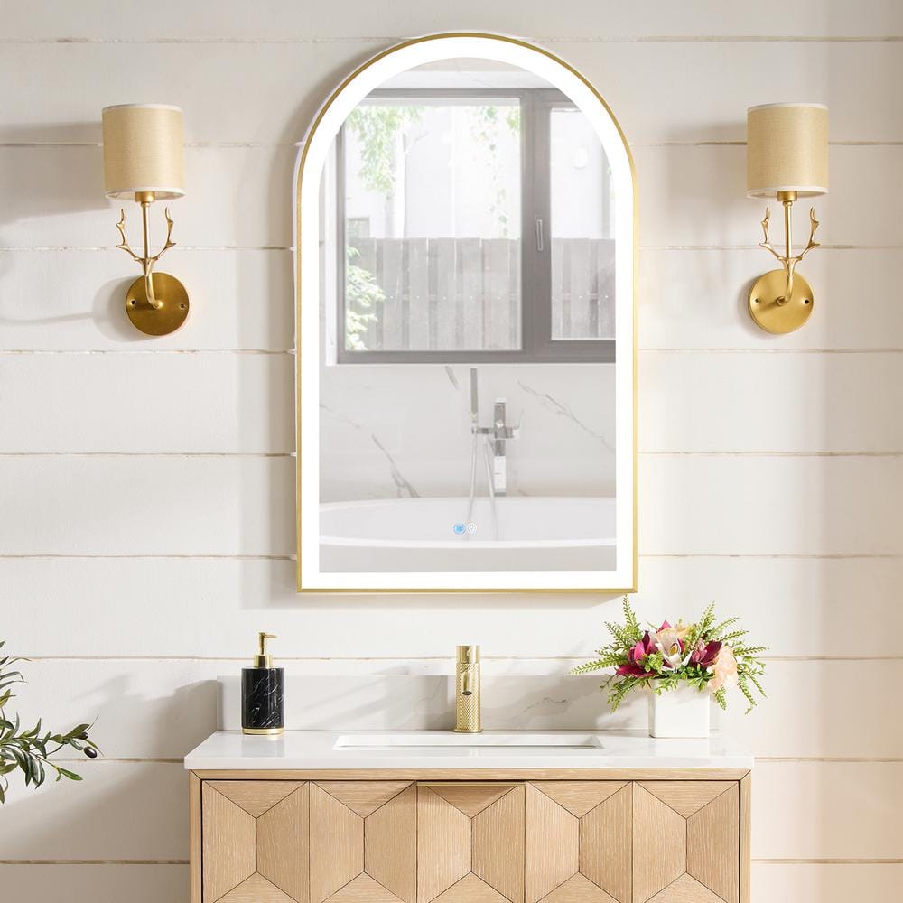 Estartit 24 in. W x 40 in. H Arched Aluminum Framed LED Wall Bathroom Vanity Mirror in Brushed Gold price history on PriceWatchPro