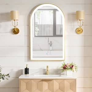 Estartit 24 in. W x 40 in. H Arched Aluminum Framed LED Wall Bathroom Vanity Mirror in Brushed Gold