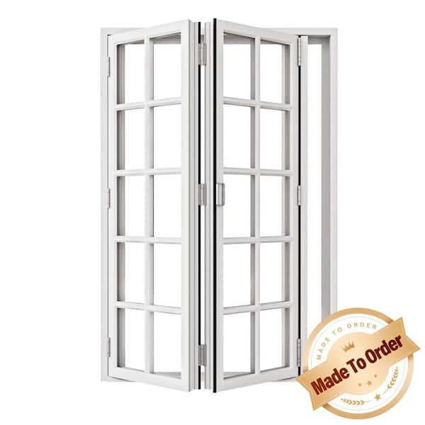 72 in. x 80 in. Right Swing/Outswing Double Tempered Glass White Aluminum Folding Patio Door