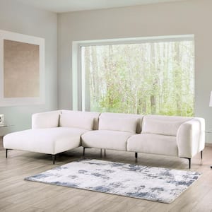 Millie 123 in. Slope Arm 1-Piece Cotton L Shaped Sectional Sofa in Left Facing White With Feather Blend Cushions