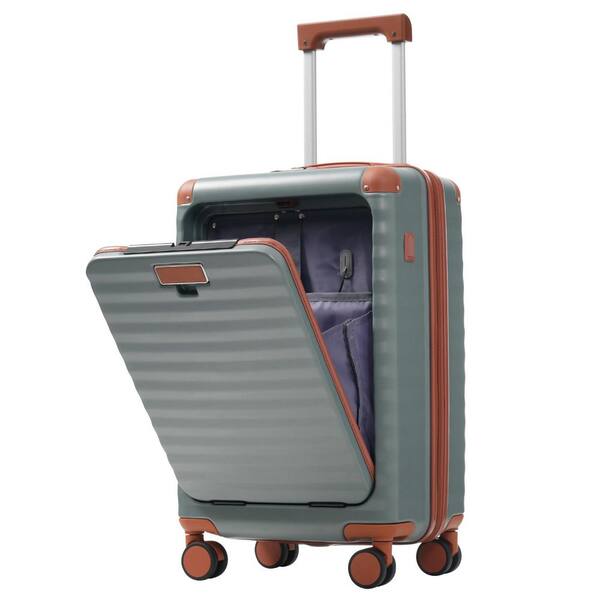 5-Piece Blue plus Grey Hardside Luggage Set with Spinner Wheels TSA Lock USB Port Cup Holder Duffel Bag and Toiletry Bag