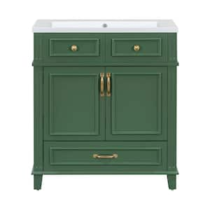 30 in. W x 18 in. D x 34 in. H Freestanding Bath Vanity Cabinet with Resin Top in Green with Soft Closing Doors & Drawer